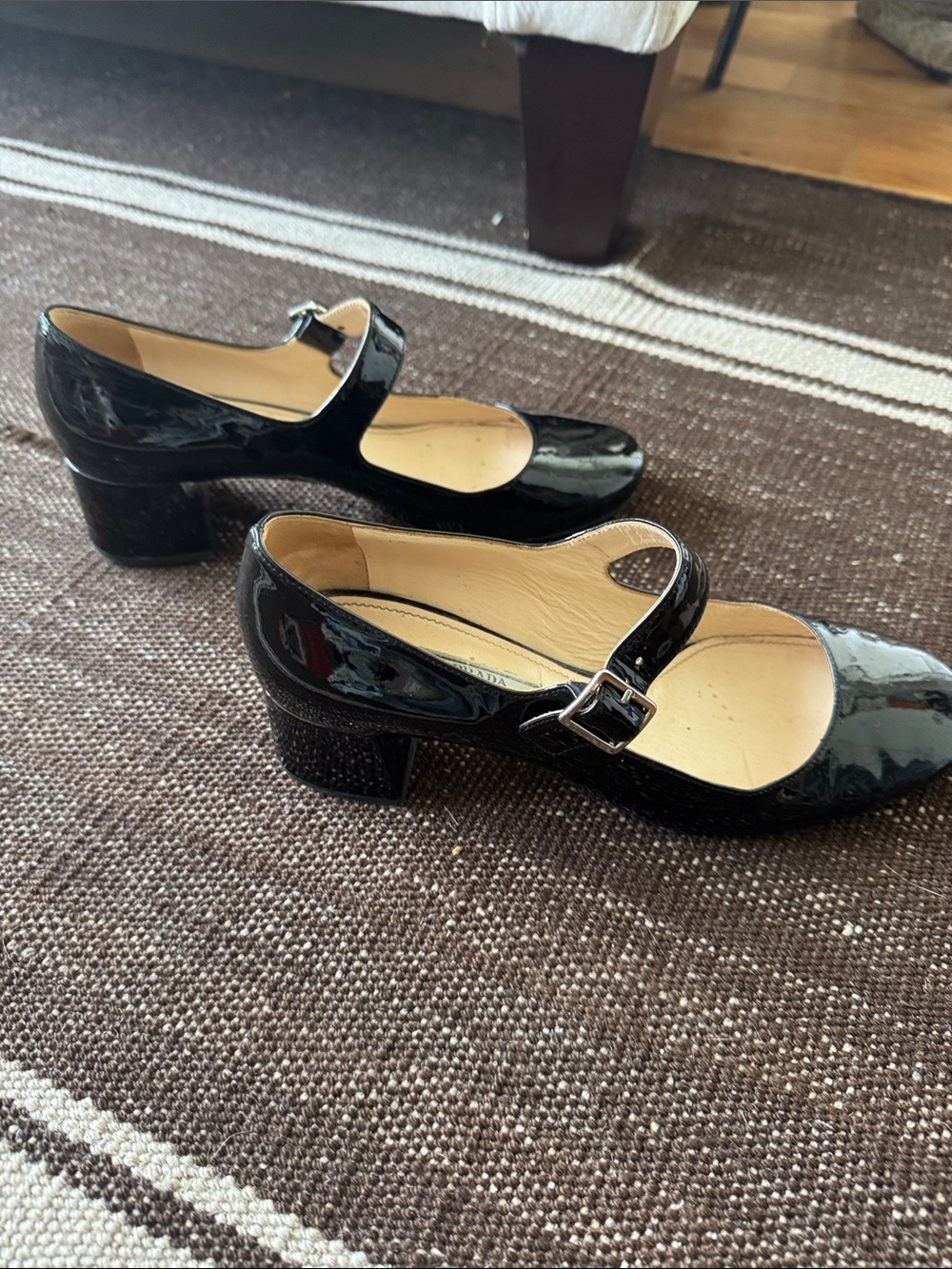 Prada Black Patent Mary Jane Block Heels